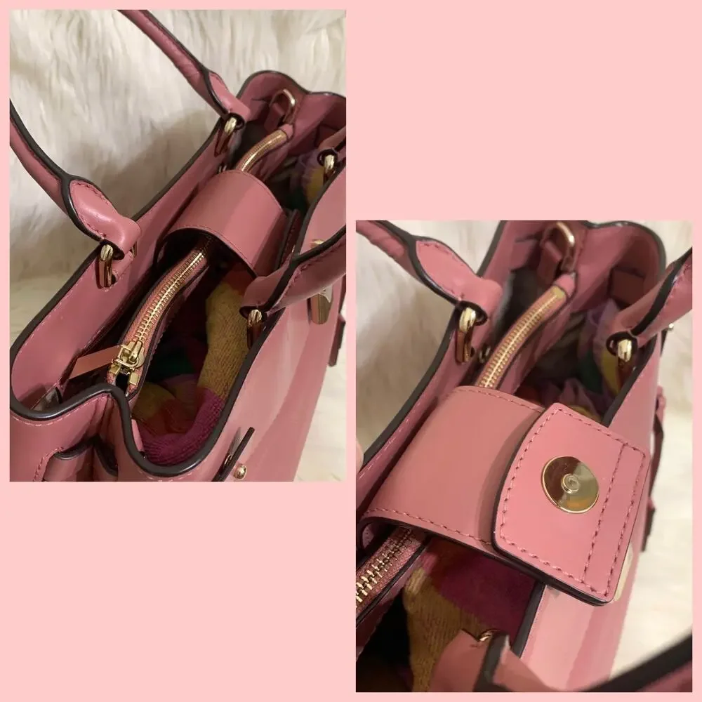 MICHAEL KORS Soft Pink Large Leather GRAMERCY Padlock Satchel